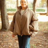 HELLO OCTOBER TAUPE PUFFER JACKET