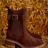 NIAMH BROWN SUEDE BELT BOOTS