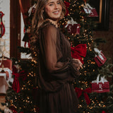 AFTERPARTY BROWN RUFFLE DRESS