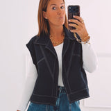 HELGA DARK BLUE SLEEVELESS JACKET