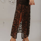 FESTIVE BROWN LACE CUT-OUT DRESS