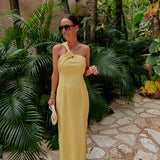 CORALITO YELLOW LINEN ONE SHOULDER DRESS