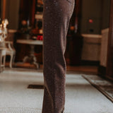 BROWN RHINESTONE STRAIGHT JEANS A3818