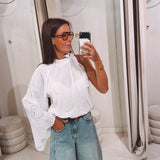 ANNA WHITE EMBROIDERED ONE SHOULDER BLOUSE