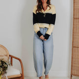 LENTHE YELLOW/DARK BLUE STRIPED POLO SWEATER