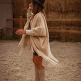 AUTUMN BEIGE FRINGE PONCHO
