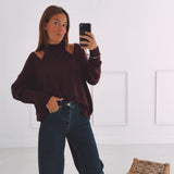 ESTER BURGUNDY CUT-OUT PULLOVER