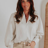 LYNN ECRU V-NECK BLOUSE