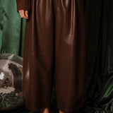 BROWN LEATHER BALLOON PANTS