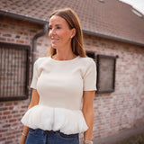 AMBERLY BEIGE RIBBED PEPLUM TOP