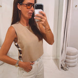 VIVIANE BEIGE CUT-OUT TOP