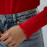 EUPHORIA RED RUFFLE LONGSLEEVE TOP