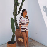 MARAVIVA ECRU STRIPED CROCHET TWO-PIECE SET