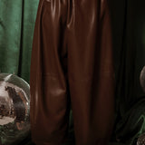 BROWN LEATHER BALLOON PANTS