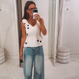 SARI ECRU POLKADOTS TOP