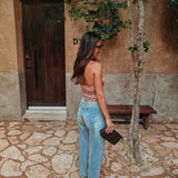 CORTES BEIGE/ORANGE BUSTIER TOP