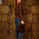 WAVERLY BROWN DRAPED LONGSLEEVE SHIRT