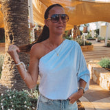 ILIANA GREY ONE SHOULDER BLOUSE