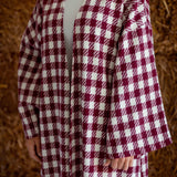 ROSEMARY BURGUNDY LONG CHECKERED COAT