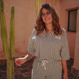 LIYANA ECRU/GREEN STRIPED TWO-PIECE SET