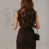FESTIVE BROWN LACE CUT-OUT DRESS