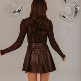 REBEL BROWN LEATHER PLISSE SKIRT