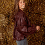 FAYLENE BURGUNDY LEATHER ZIP JACKET
