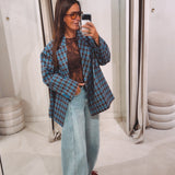 CHARLOTTE BLUE/BROWN CHECKERED  BLAZER
