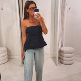 CHARLIE DARK BLUE STRAPLESS TOP