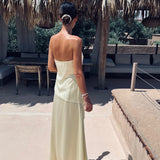 NADOR YELLOW SATIN BANDEAU DRESS