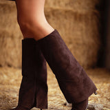 LIZZIE BROWN SUEDE FOLD OVER HEEL BOOTS
