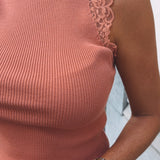TATIANA TERRACOTTA RIBBED LACE TOP