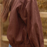 ELODIE BROWN SUEDE BOMBER JACKET