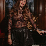 HO HO HOLIDAY BROWN SEQUIN BLOUSE