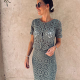 KHALILA KHAKI CROCHET TWO-PIECE SET