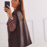 PRIMROSE BURGUNDY SLEEVELESS LEATHER JACKET