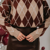 CUDDLE UP  BEIGE/BROWN ARGYLE SWEATER