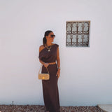 EMPURIA BROWN LINEN TWO-PIECE SET