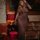 HOLLY JOLLY BROWN LONG LACE DRESS