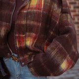 FALL IN LOVE BROWN CHECKERED ZIP JACKET