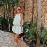 RAFAELA MINT GREEN HALTER DRESS