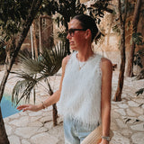 CELESTUN ECRU FRINGE TOP