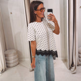 BABILOU ECRU POLKADOTS LACE T-SHIRT