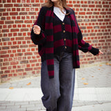 LOST IN THE CITY DARK BLUE/BORDEAUX CARDIGAN WITH SCARF
