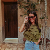 ALONDRA KHAKI RUFFLE BLOUSE