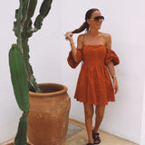 SOLAZ ORANGE EMBROIDERED DRESS