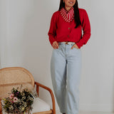 BOWIE RED CARDIGAN WITH STRIPED SCARF