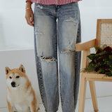 DISTRESSED FULL LENGTH BALLOON JEANS T6064