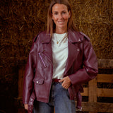 VESTE EN CUIR BORDEAUX PAULA