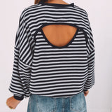 SEVERINE DARK BLUE/GREY STRIPED SWEATER